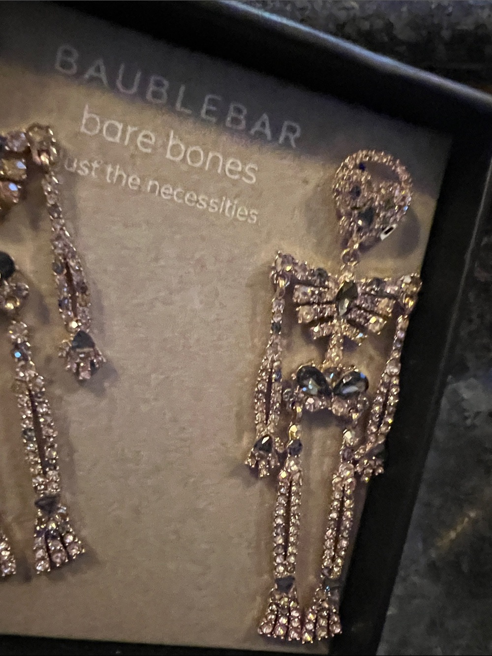 BaubleBar Gold and Black Crystal Skeleton Drop Earrings - Picture 3 of 5